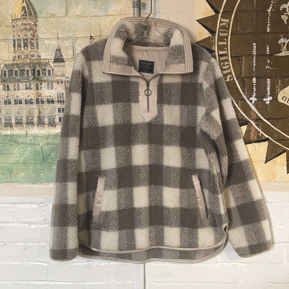 Abercrombie 3/4 zip fleece - grey and white